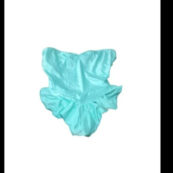 Vintage 1980s Strapless Aqua Cut out One Piece - Picture 1 of 7